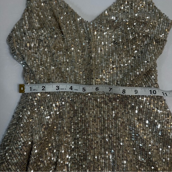 Lulus XS Gold Sequin Fit & Flare Mini Dress Sparkly Party Cocktail - Picture 7 of 16